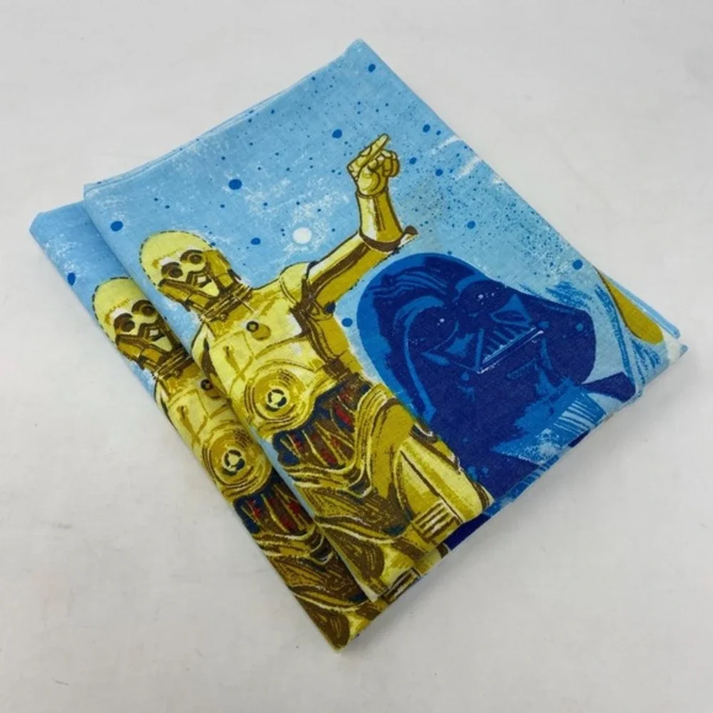 Vtg 70s BIBB Star Wars Pillowcases SET of‎ 2 Double Sided Made in USA 20x29